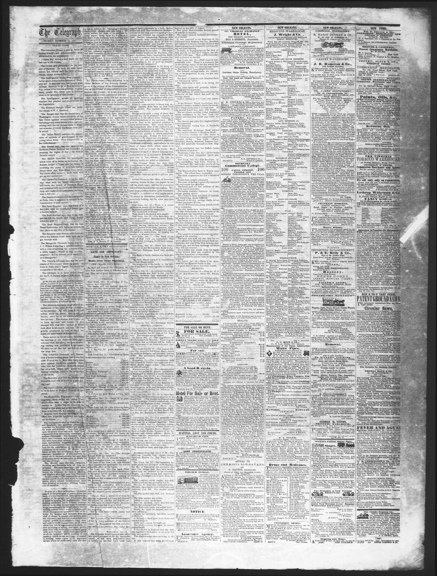 The Weekly Telegraph (Houston, Tex.), Vol. 23, No. 31, Ed. 1 Wednesday, October 21, 1857
                                                
                                                    [Sequence #]: 3 of 4
                                                