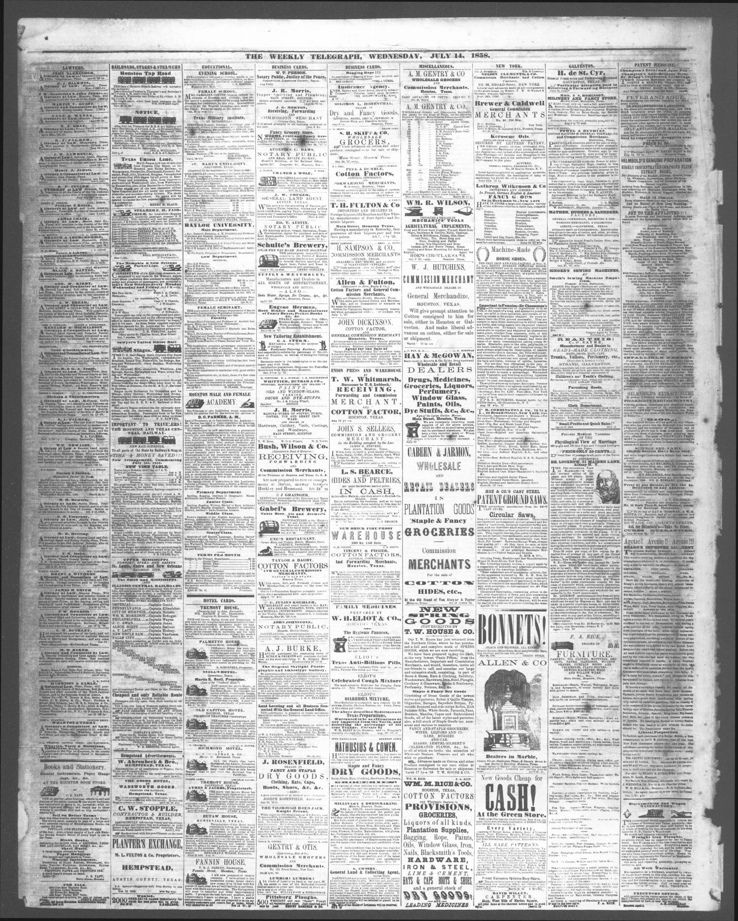 The Weekly Telegraph (Houston, Tex.), Vol. 24, No. 17, Ed. 1 Wednesday, July 14, 1858
                                                
                                                    [Sequence #]: 4 of 4
                                                