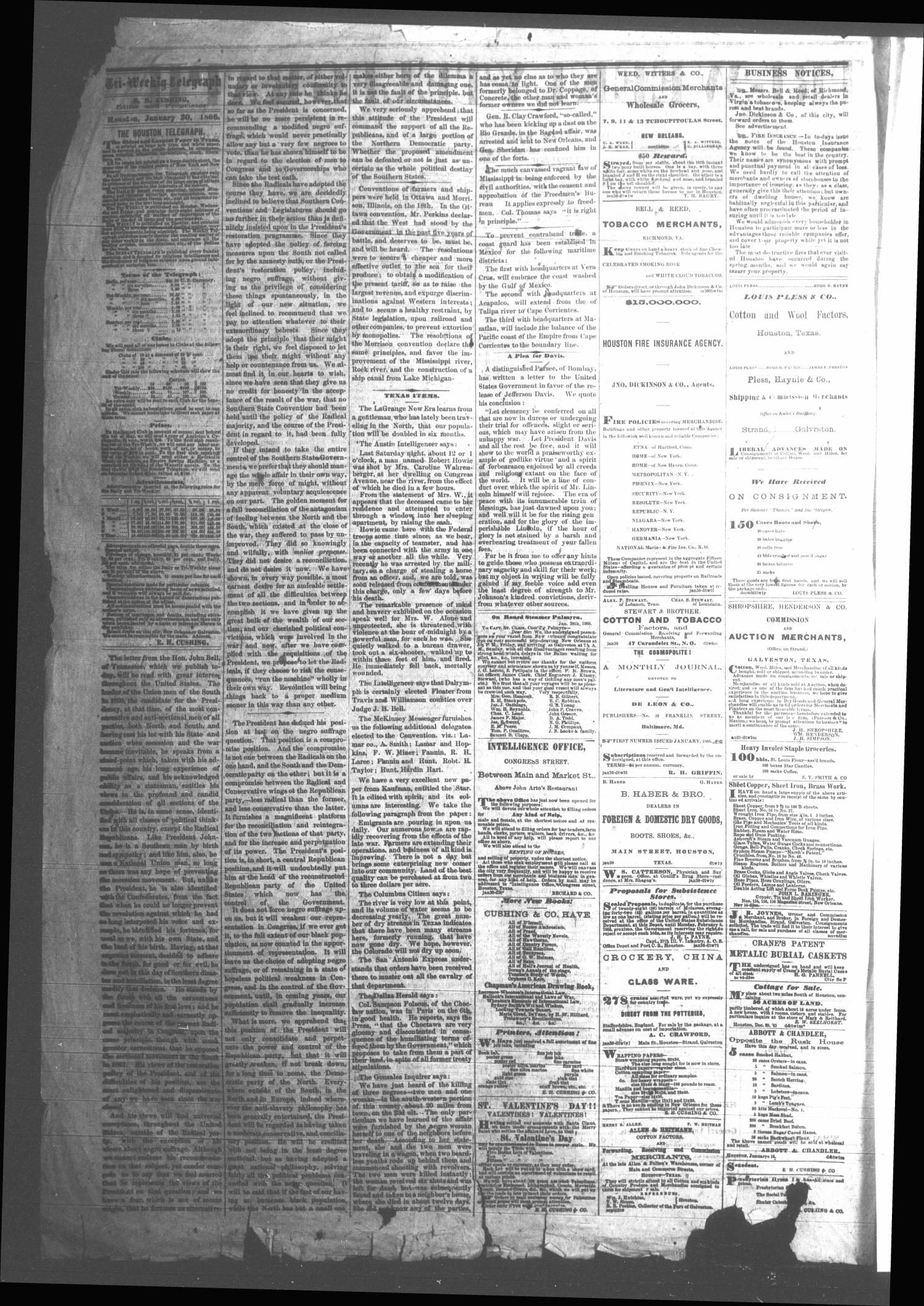 Tri-Weekly Telegraph (Houston, Tex.), Vol. 31, No. 142, Ed. 1 Wednesday, January 31, 1866
                                                
                                                    [Sequence #]: 2 of 10
                                                