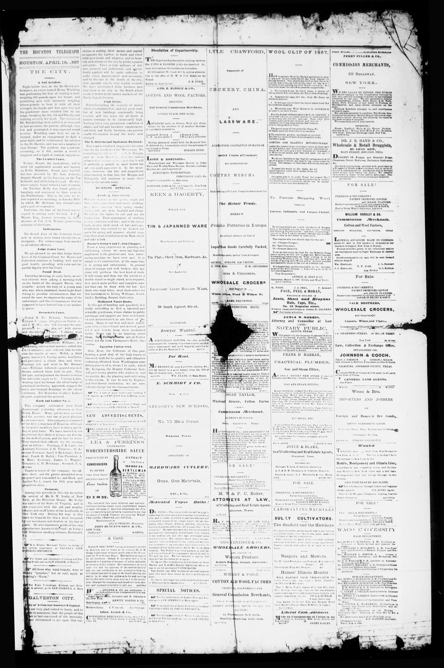 Tri-Weekly Telegraph (Houston, Tex.), Vol. 33, No. 14, Ed. 1 Friday, April 19, 1867
                                                
                                                    [Sequence #]: 7 of 8
                                                