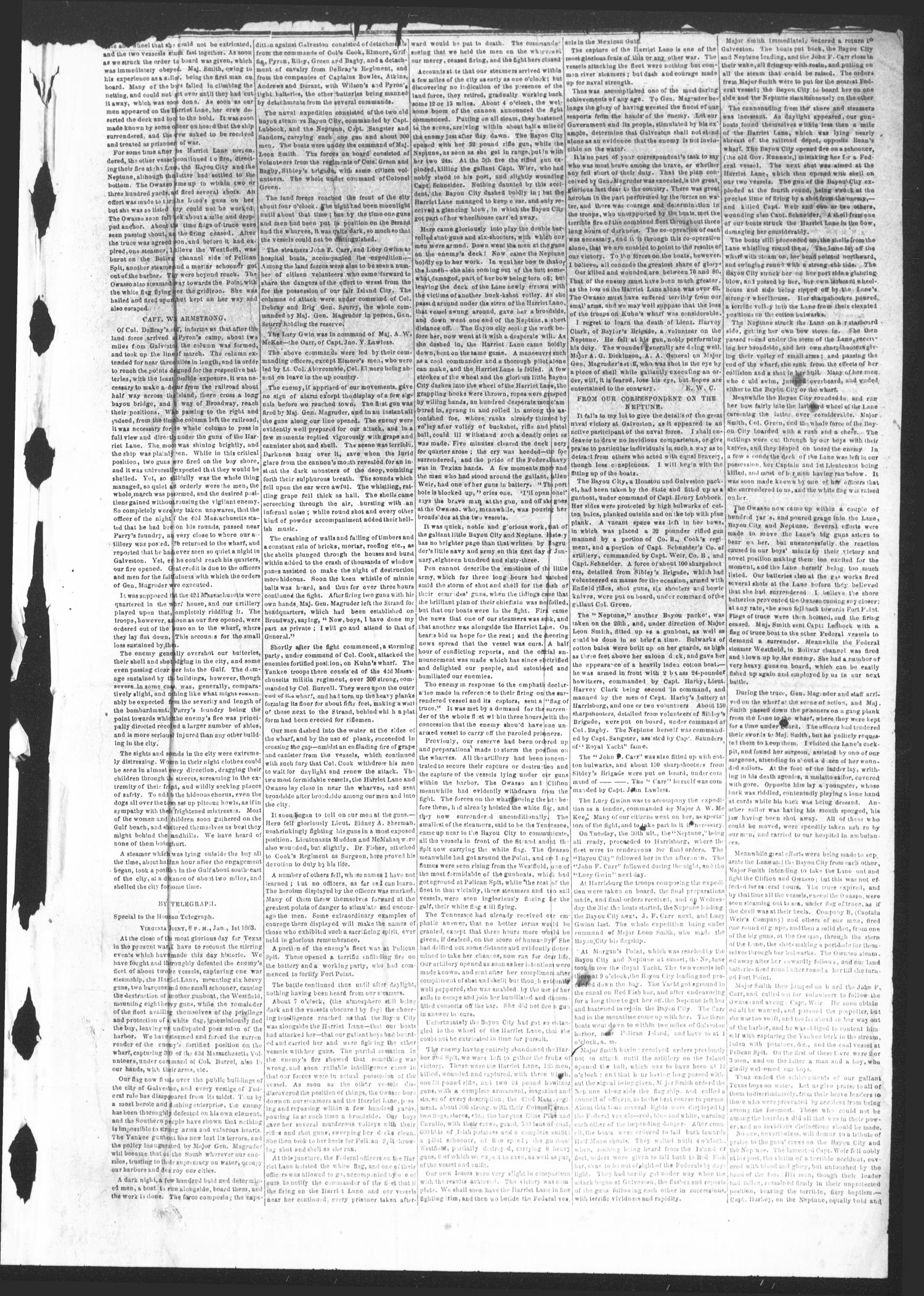 The Tri-Weekly Telegraph (Houston, Tex.), Vol. 28, No. 126, Ed. 1 Monday, January 5, 1863
                                                
                                                    [Sequence #]: 3 of 4
                                                