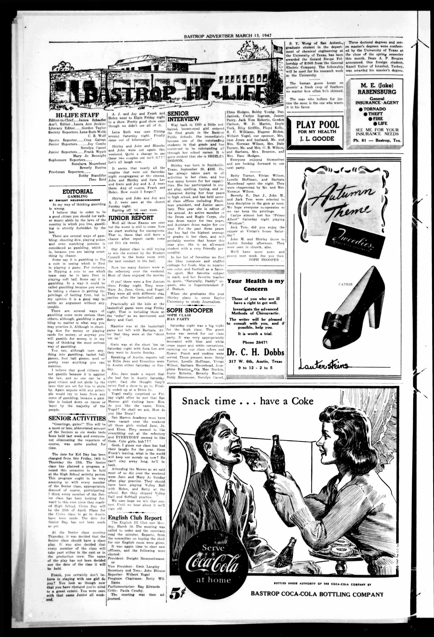 Bastrop Advertiser (Bastrop, Tex.), Vol. 95, No. 1, Ed. 1 Thursday, March 13, 1947
                                                
                                                    [Sequence #]: 2 of 8
                                                