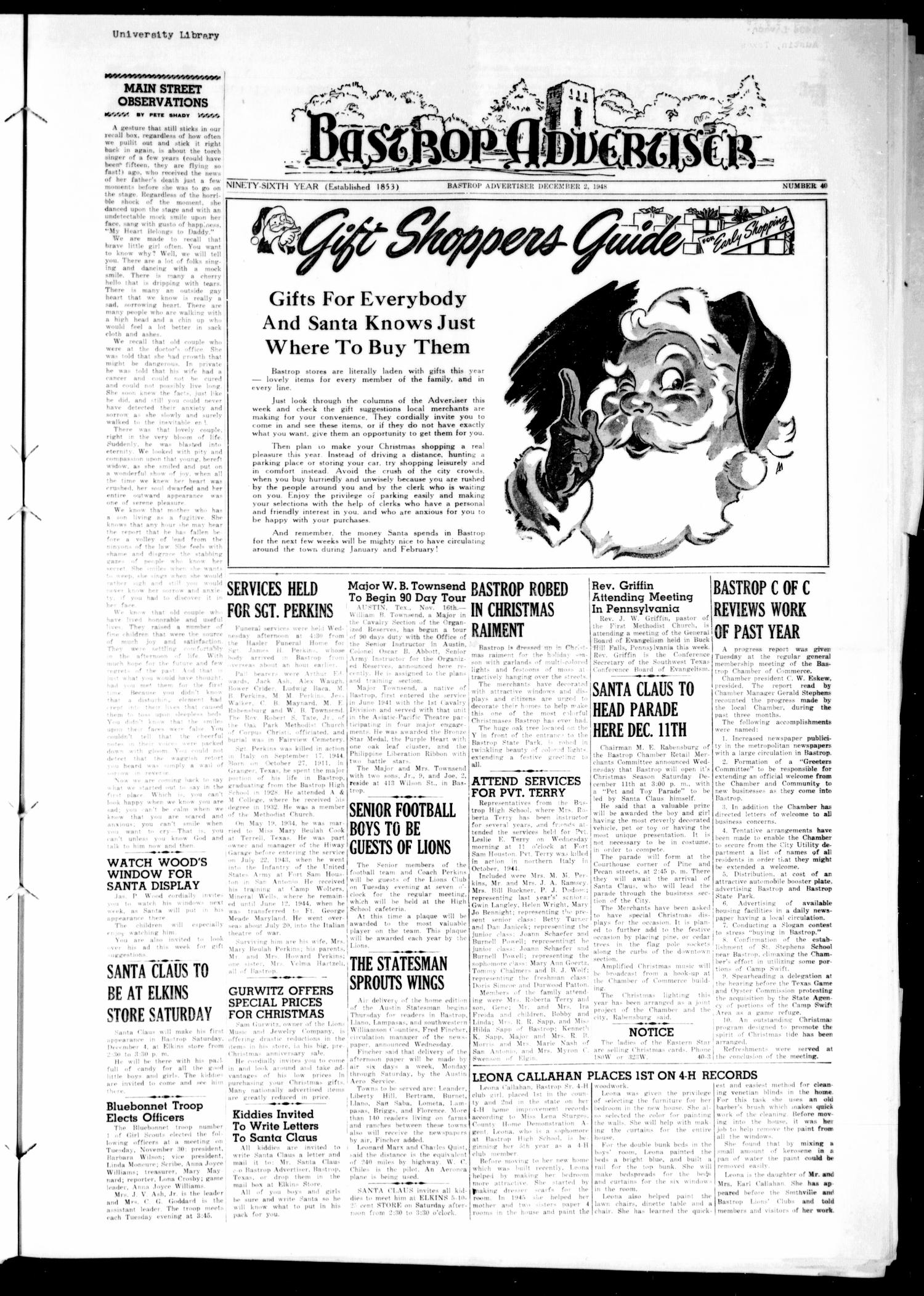 Bastrop Advertiser (Bastrop, Tex.), Vol. 96, No. 40, Ed. 1 Thursday, December 2, 1948
                                                
                                                    [Sequence #]: 1 of 10
                                                