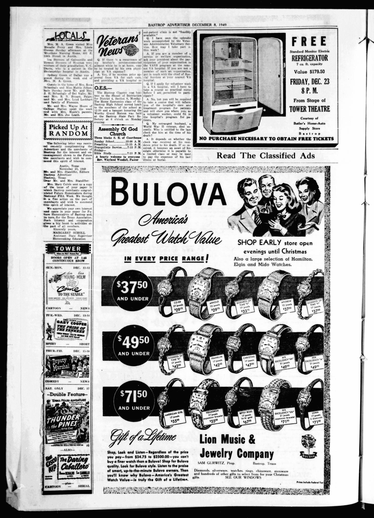 Bastrop Advertiser (Bastrop, Tex.), Vol. 97, No. 41, Ed. 1 Thursday, December 8, 1949
                                                
                                                    [Sequence #]: 10 of 10
                                                
