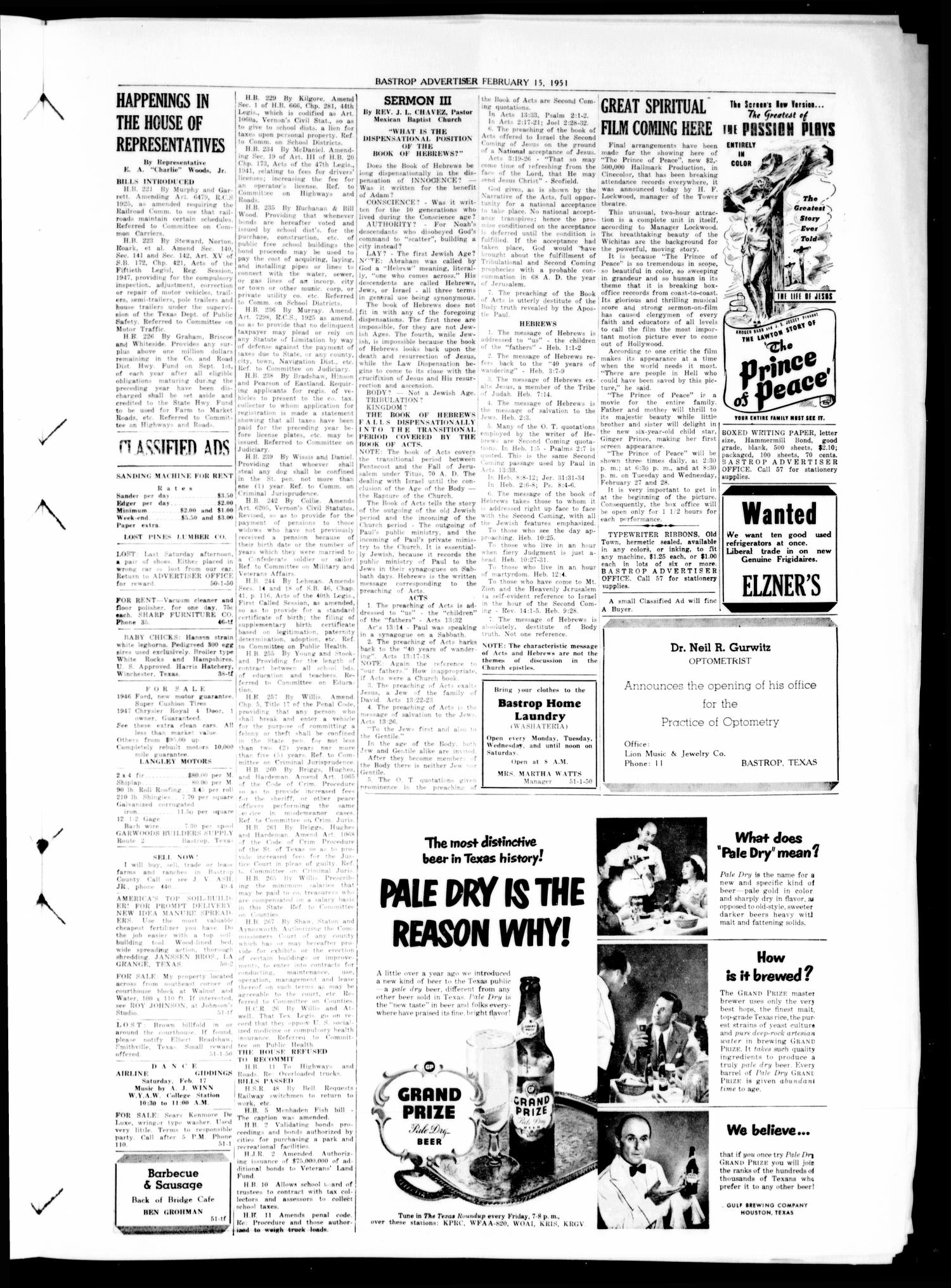 Bastrop Advertiser (Bastrop, Tex.), Vol. 98, No. 51, Ed. 1 Thursday, February 15, 1951
                                                
                                                    [Sequence #]: 5 of 8
                                                