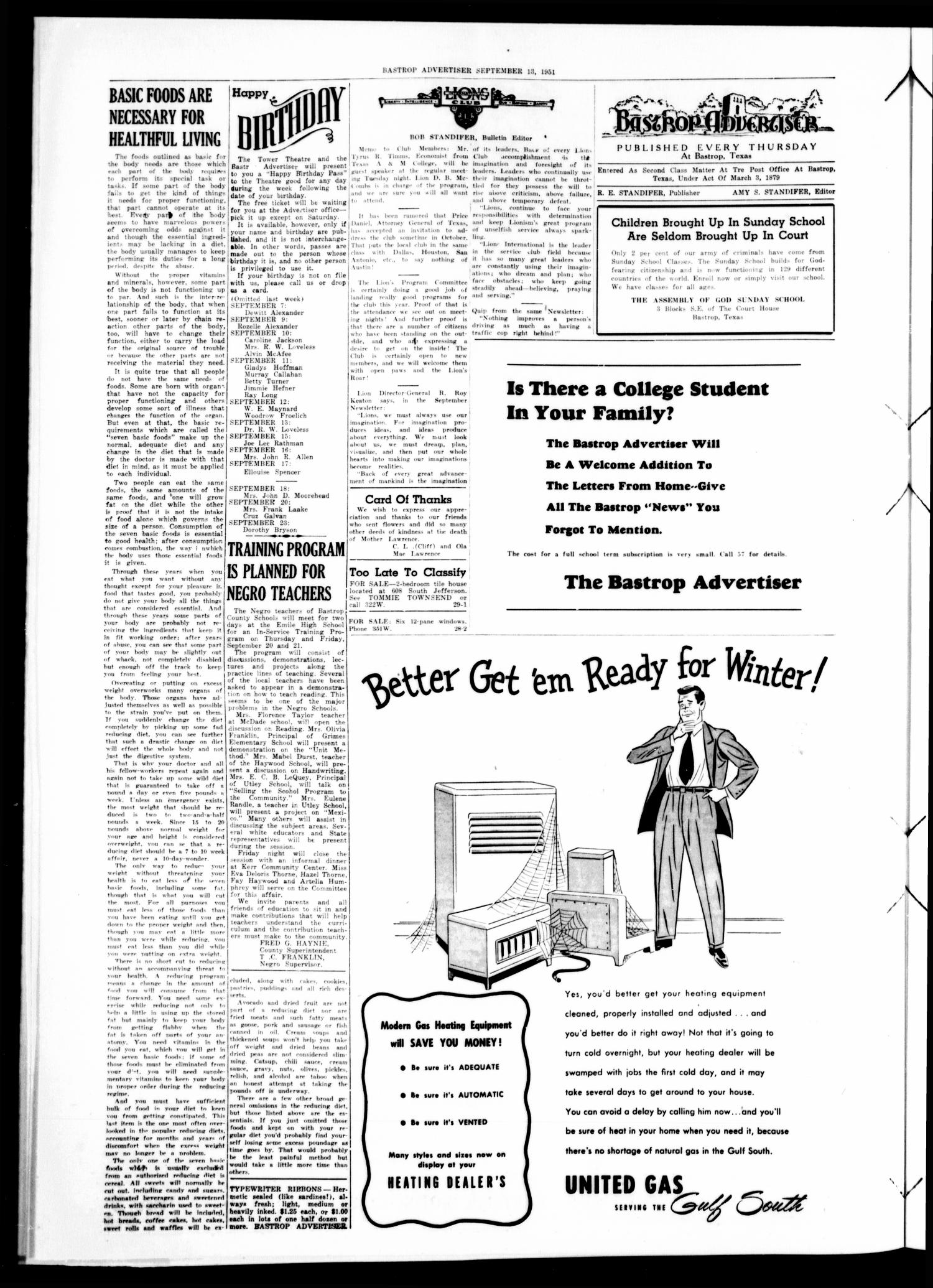 Bastrop Advertiser (Bastrop, Tex.), Vol. 99, No. 29, Ed. 1 Thursday, September 13, 1951
                                                
                                                    [Sequence #]: 4 of 8
                                                