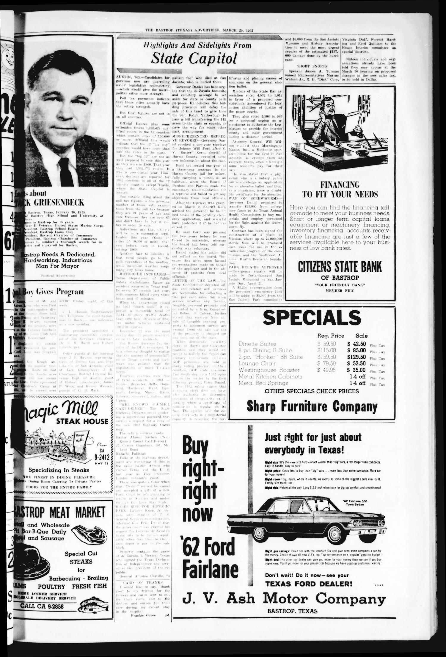 Bastrop Advertiser (Bastrop, Tex.), Vol. 110, No. 5, Ed. 1 Thursday, March 29, 1962
                                                
                                                    [Sequence #]: 7 of 8
                                                