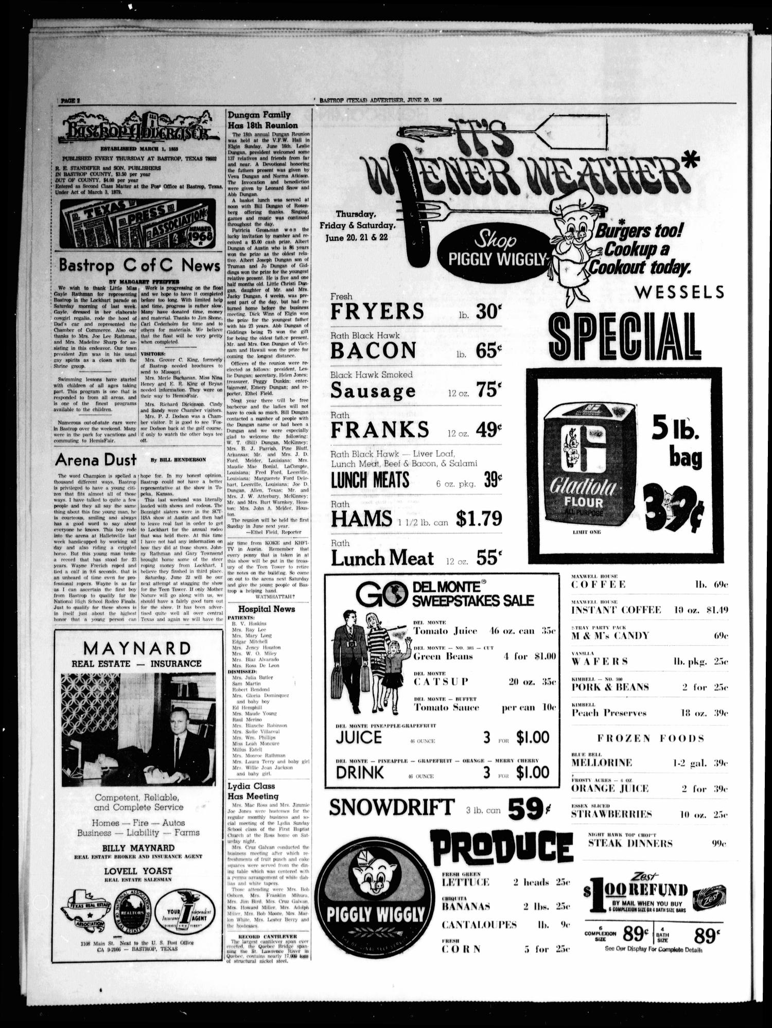Bastrop Advertiser (Bastrop, Tex.), Vol. [115], No. 16, Ed. 1 Thursday, June 20, 1968
                                                
                                                    [Sequence #]: 2 of 8
                                                