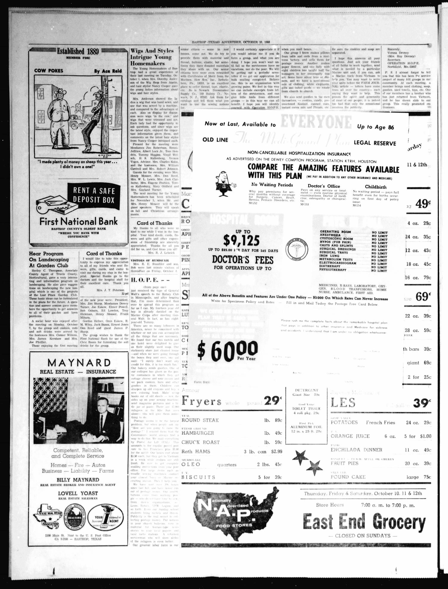 Bastrop Advertiser and Bastrop County News (Bastrop, Tex.), Vol. 115, No. 33, Ed. 1 Thursday, October 17, 1968
                                                
                                                    [Sequence #]: 4 of 14
                                                