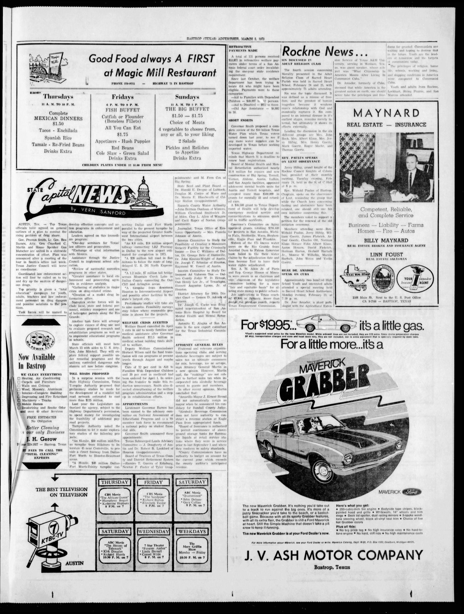 Bastrop Advertiser and Bastrop County News (Bastrop, Tex.), Vol. [117], No. 1, Ed. 1 Thursday, March 5, 1970
                                                
                                                    [Sequence #]: 5 of 8
                                                