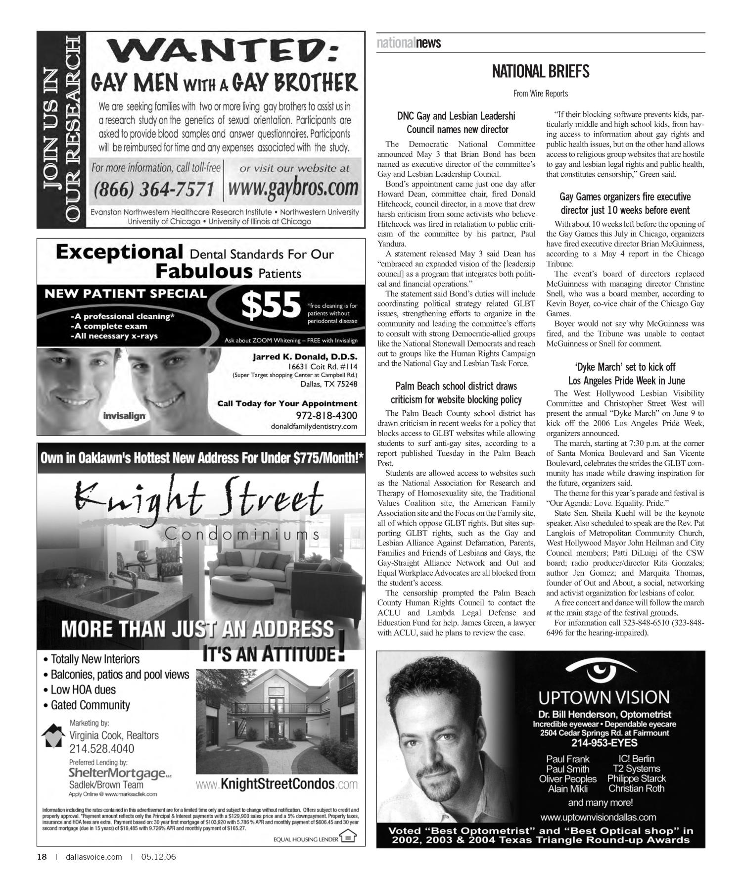 Dallas Voice (Dallas, Tex.), Vol. 22, No. 52, Ed. 1 Friday, May 12, 2006
                                                
                                                    [Sequence #]: 18 of 80
                                                