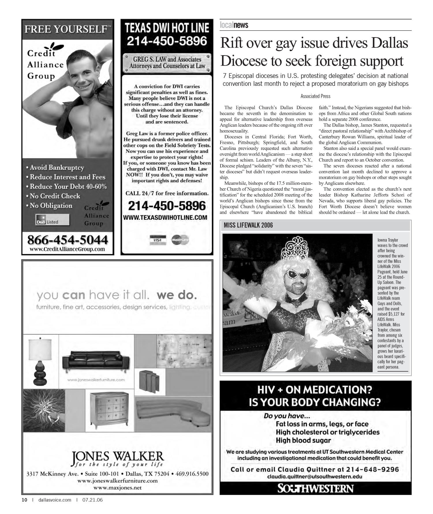 Dallas Voice (Dallas, Tex.), Vol. 23, No. 10, Ed. 1 Friday, July 21, 2006
                                                
                                                    [Sequence #]: 10 of 76
                                                