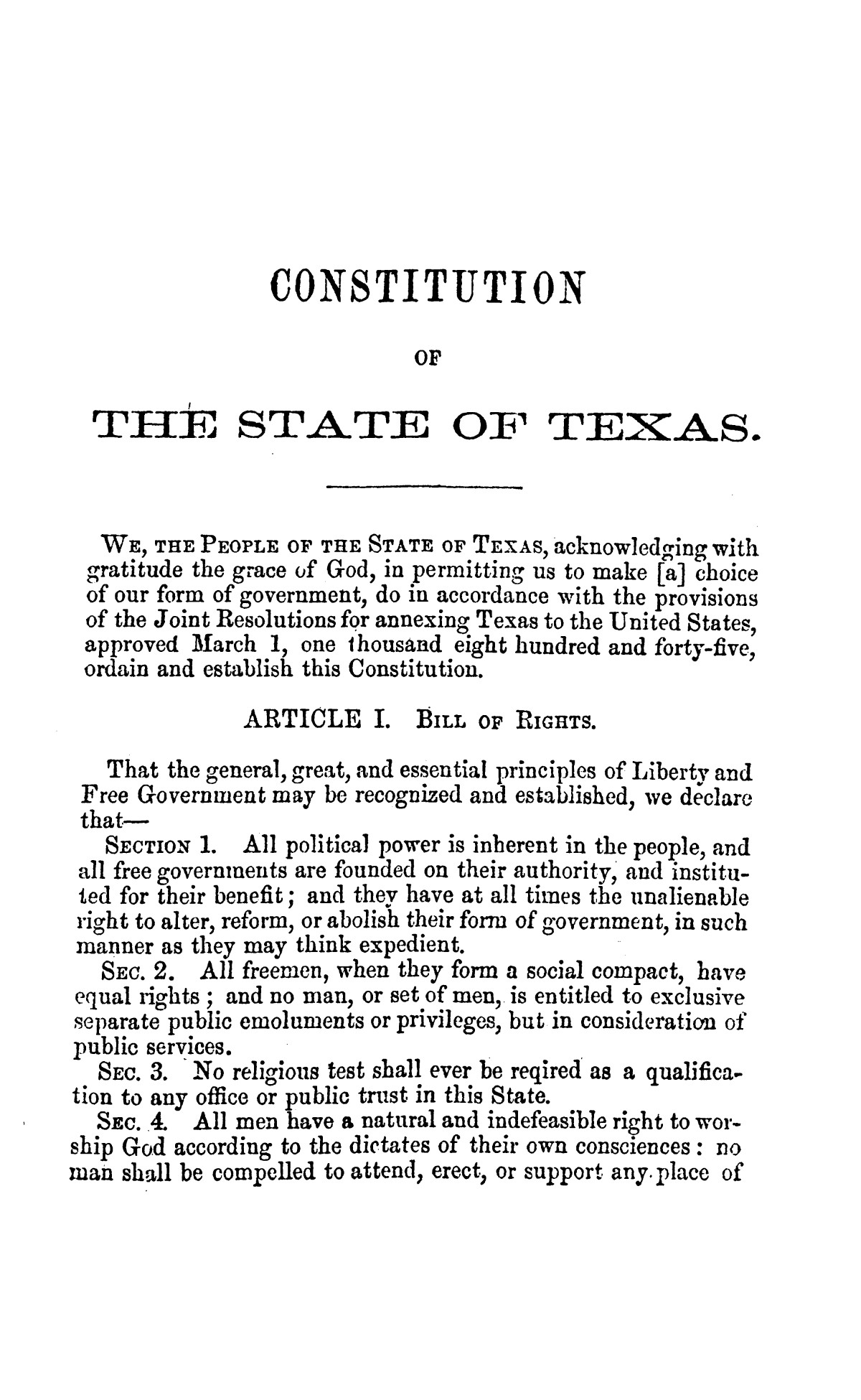 The Constitution of the state of Texas. The Portal to Texas History