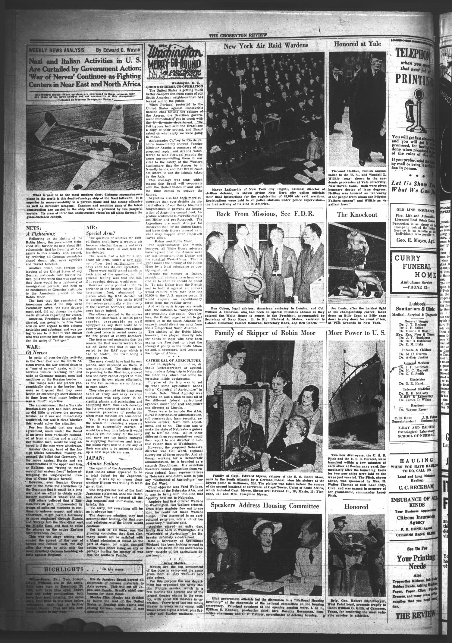 The Crosbyton Review. (Crosbyton, Tex.), Vol. 33, No. 26, Ed. 1 Friday, June 27, 1941
                                                
                                                    [Sequence #]: 2 of 10
                                                