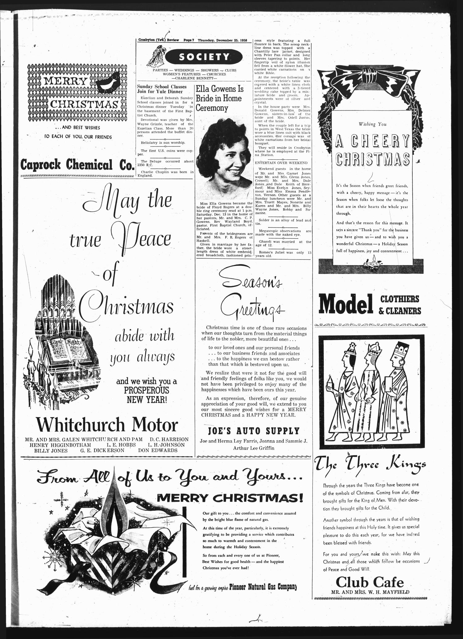 The Crosbyton Review. (Crosbyton, Tex.), Vol. 50, No. 52, Ed. 1 Thursday, December 25, 1958
                                                
                                                    [Sequence #]: 7 of 16
                                                