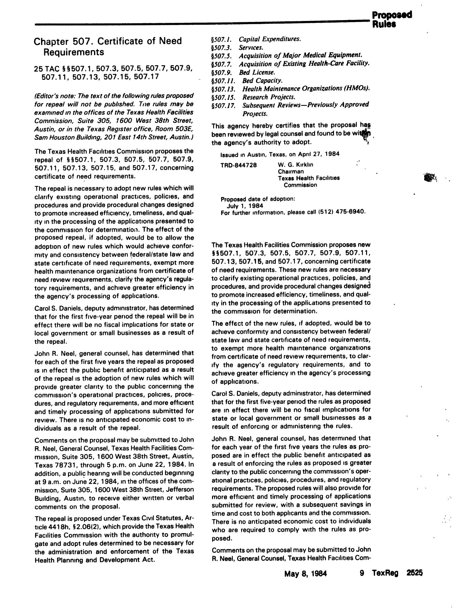 Texas Register, Volume 9, Number 34, Pages 2511-2580, May 8, 1984
                                                
                                                    2525
                                                