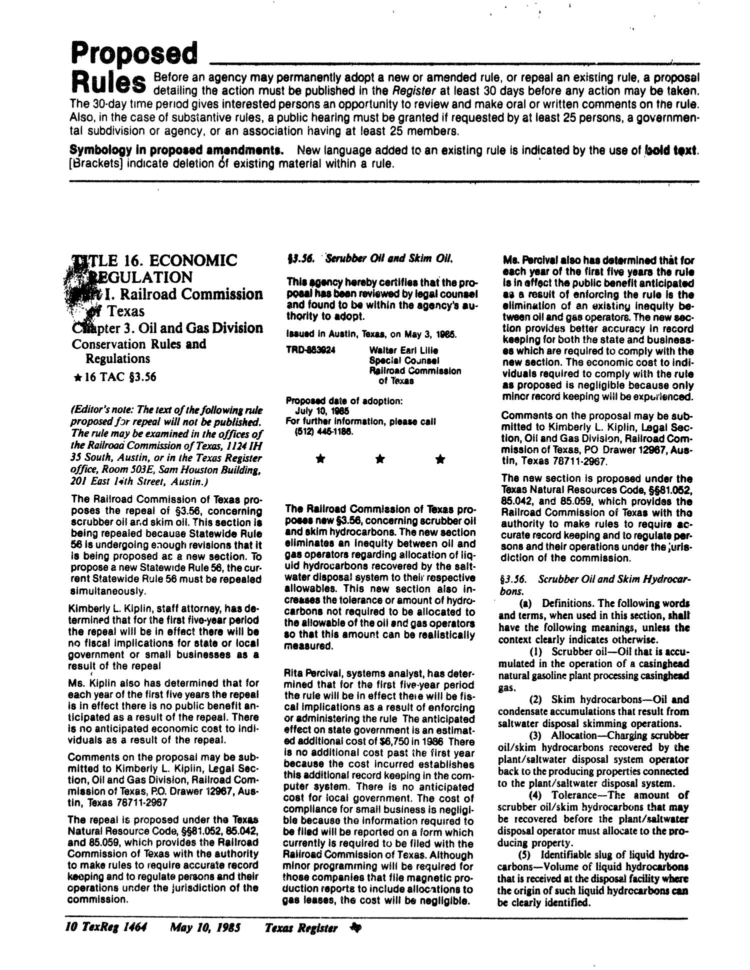 Texas Register, Volume 10, Number 36, Pages 1459-1518, May 10, 1985
                                                
                                                    1464
                                                