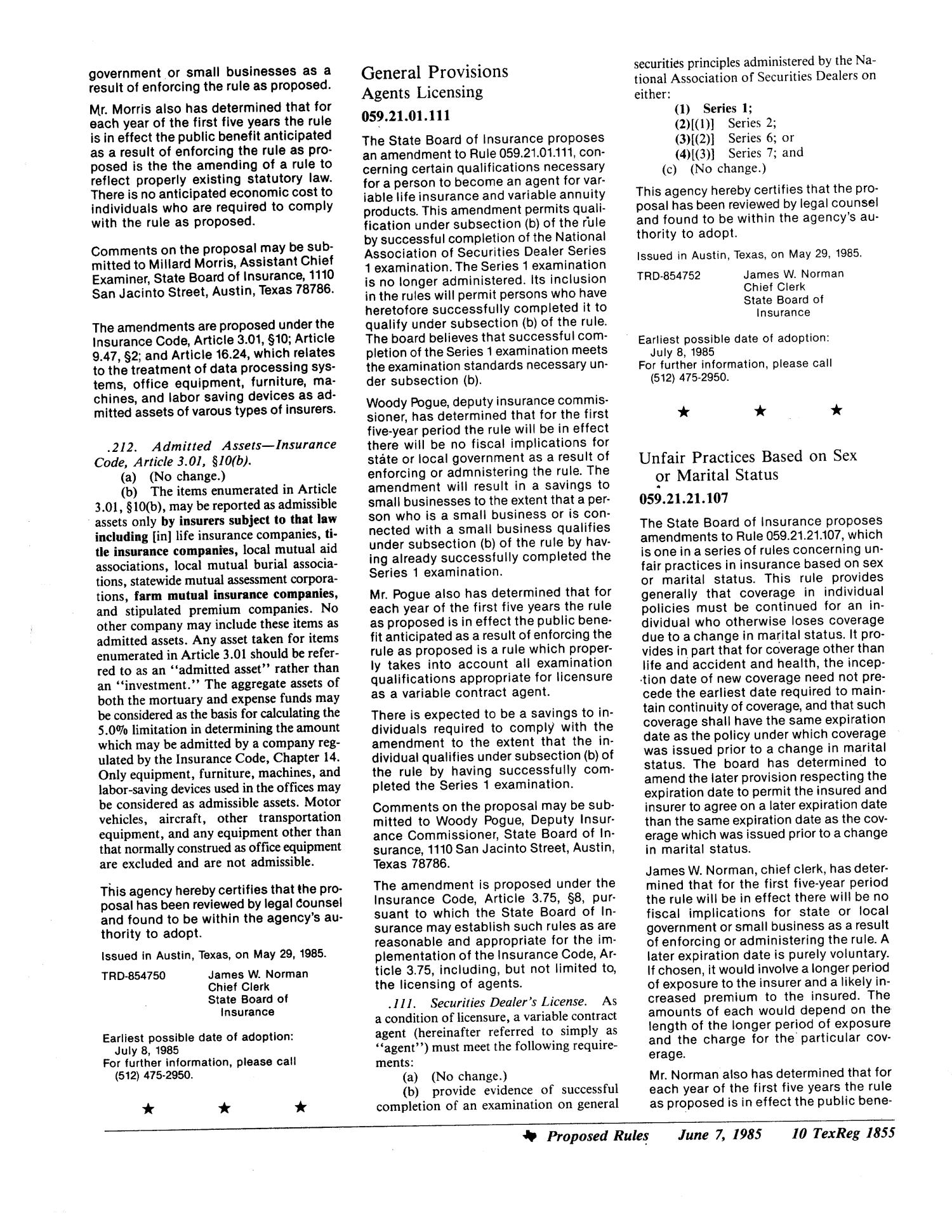 Texas Register, Volume 10, Number 44, Pages 1807-1878, June 7, 1985
                                                
                                                    1855
                                                