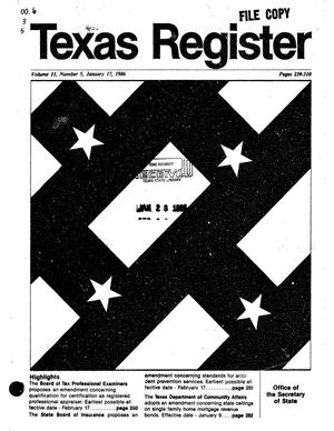 Primary view of object titled 'Texas Register, Volume 11, Number 5, Pages 239-310, January 17, 1986'.