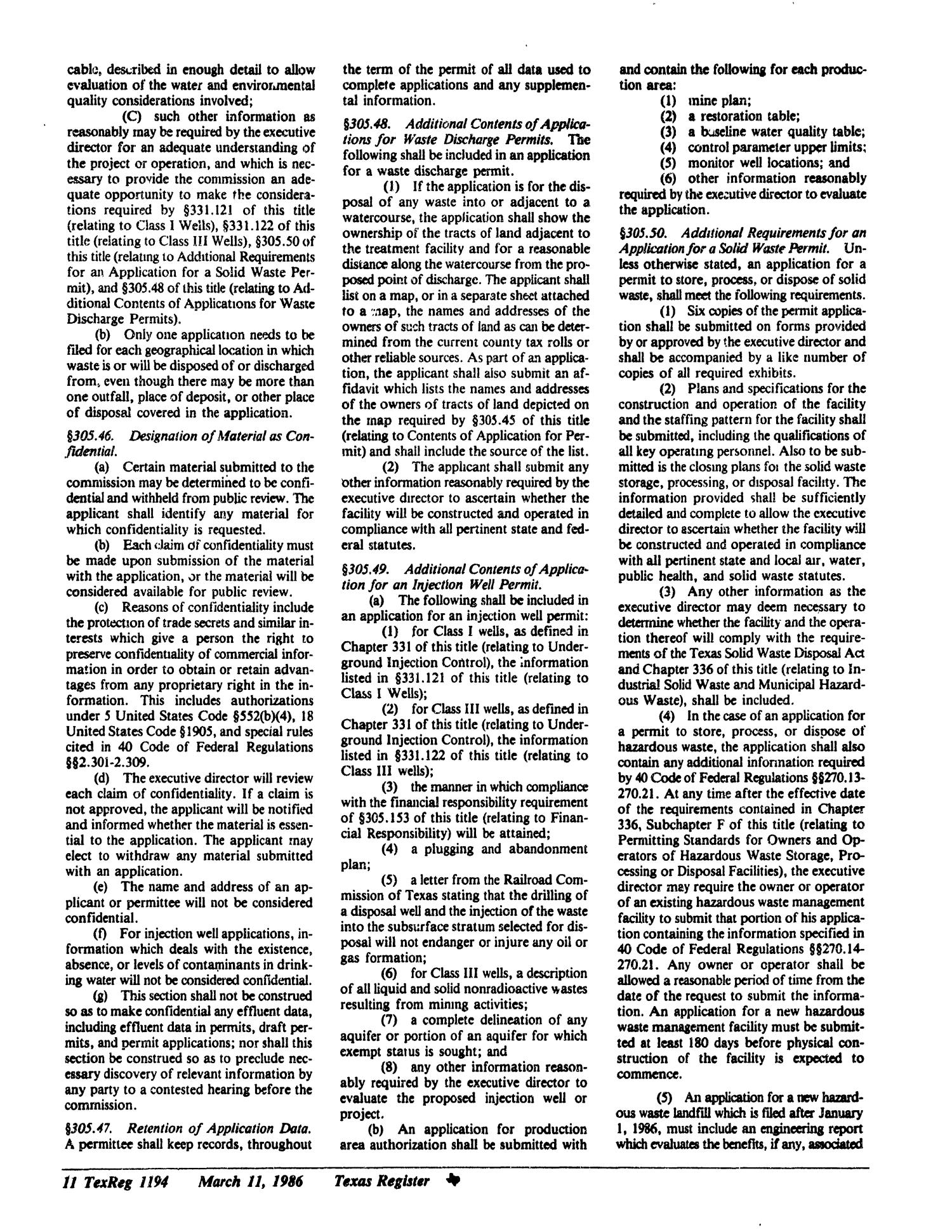 Texas Register, Volume 11, Number 19, Pages 1163-1244, March 11, 1986
                                                
                                                    1194
                                                
