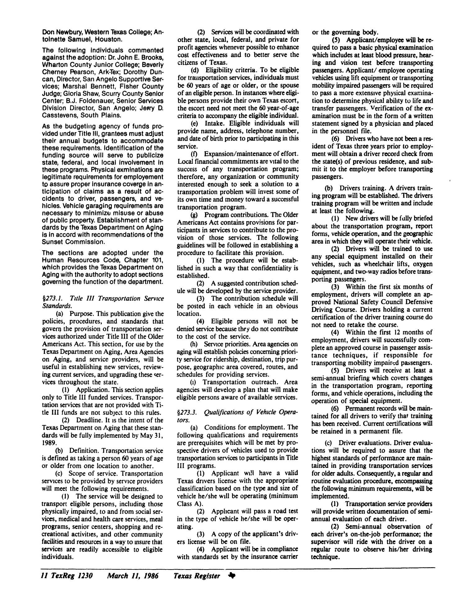Texas Register, Volume 11, Number 19, Pages 1163-1244, March 11, 1986
                                                
                                                    1230
                                                