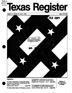 Texas Register, Volume 11, Number 42, Pages 2535-2562, June 3, 1986