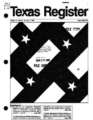Primary view of object titled 'Texas Register, Volume 11, Number 50, Pages 3085-3113, July 4, 1986'.