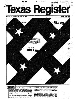 Primary view of object titled 'Texas Register, Volume 11, Number 52, Pages 3186-3229, July 11, 1986'.