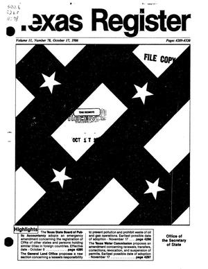 Texas Register, Volume 11, Number 78, Pages 4289-4320, October 17, 1986