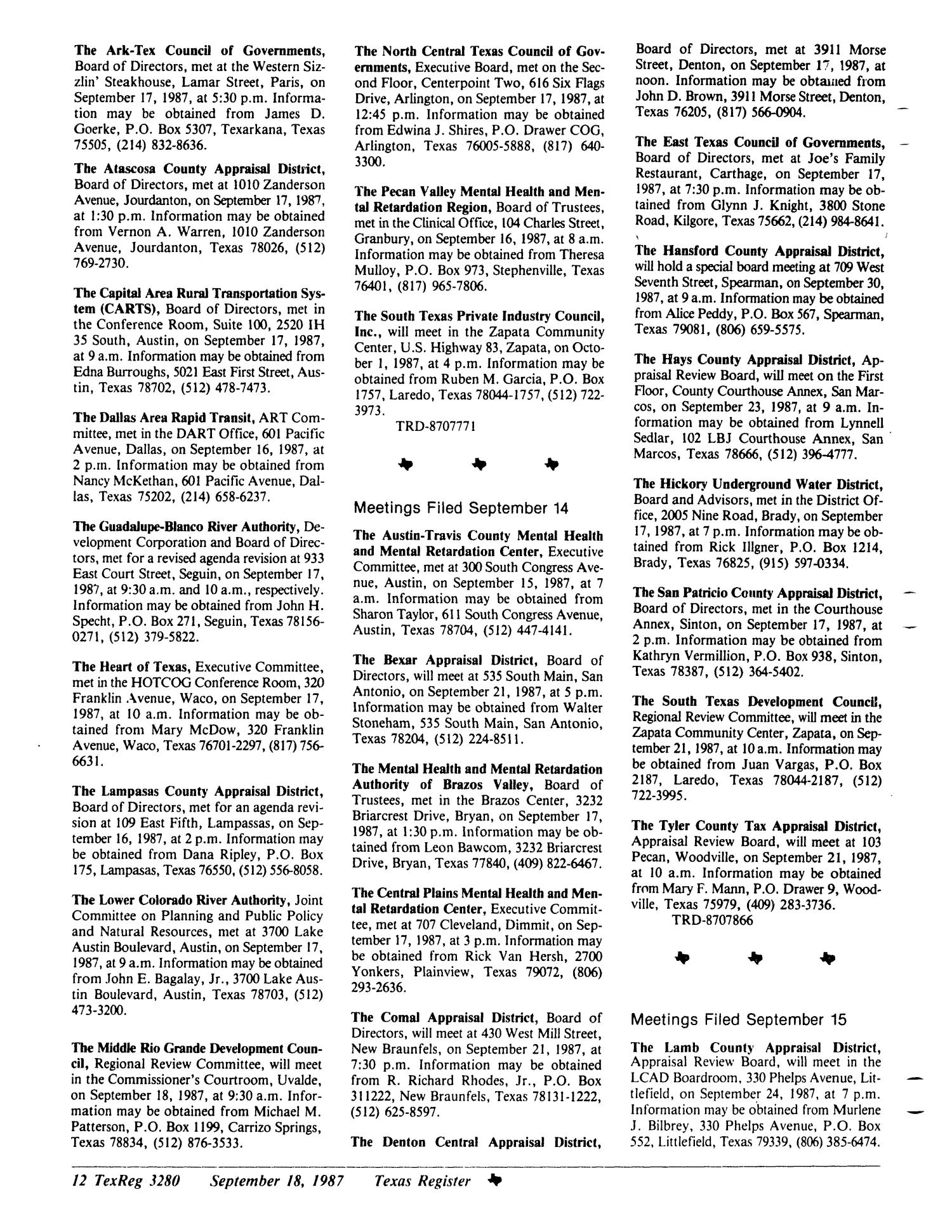 Texas Register, Volume 12, Number 70, Pages 3237-3293, September 18, 1987
                                                
                                                    3280
                                                