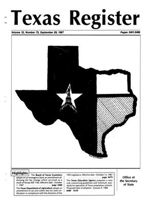 Primary view of object titled 'Texas Register, Volume 12, Number 73, Pages 3401-3498, September 29, 1987'.