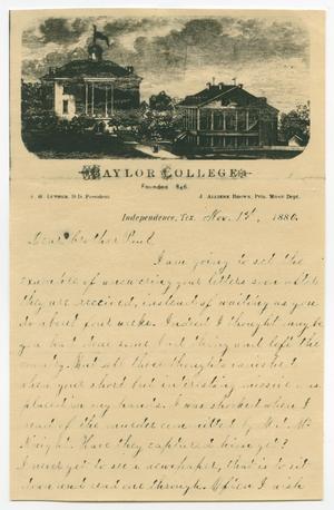 Primary view of object titled '[Letter from Gertrude Osterhout to Paul Osterhout, November 1, 1880]'.