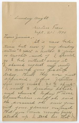 [Letter from Ora Osterhout to Junia Roberts Osterhout, September 21, 1890]