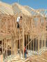 Primary view of [Men working on wooden frame for building]