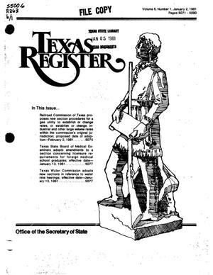Texas Register, Volume 6, Number 1, Pages 5071-5090, January 2, 1981