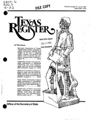 Primary view of object titled 'Texas Register, Volume 6, Number 52, Pages 2367-2414, July 10, 1981'.