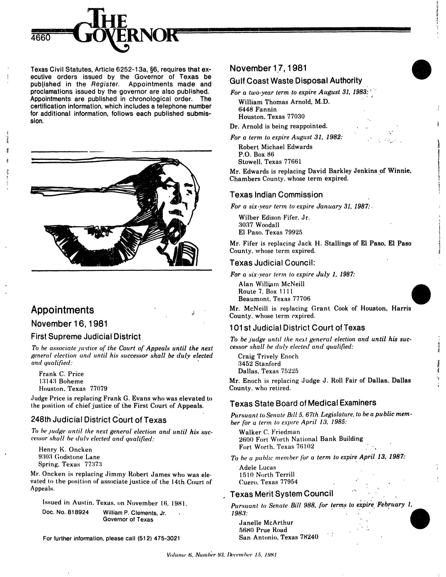 Texas Register, Volume 6, Number 93, Pages 4657-4696, December 15, 1981
                                                
                                                    4660
                                                