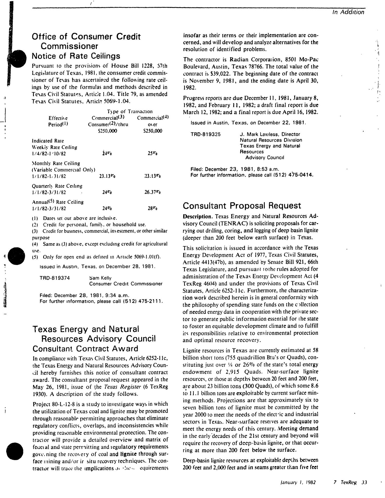 Texas Register, Volume 7, Number 1, Pages 1-38, January 1, 1982
                                                
                                                    33
                                                