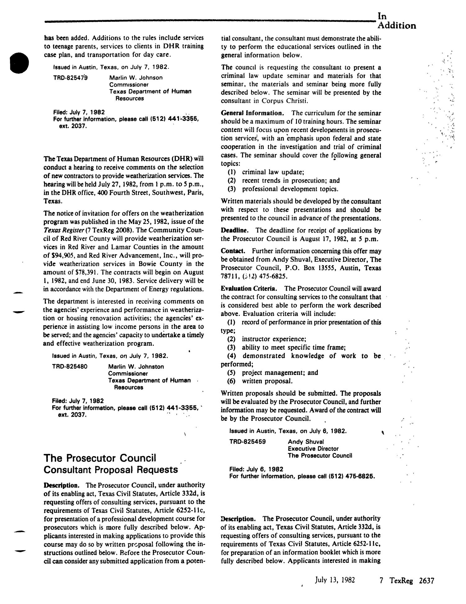 Texas Register, Volume 7, Number 52, Pages 2617-2638, July 13, 1982
                                                
                                                    2637
                                                