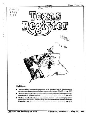 Primary view of object titled 'Texas Register, Volume 8, Number 37, Pages 1721-1764, May 27, 1983'.