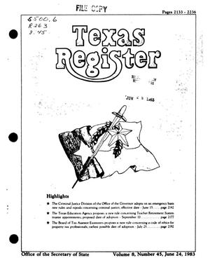 Primary view of object titled 'Texas Register, Volume 8, Number 45, Pages 2133-2236, June 24, 1983'.