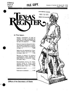Primary view of object titled 'Texas Register, Volume 4, Number 24, Pages 1095-1140, March 30, 1979'.