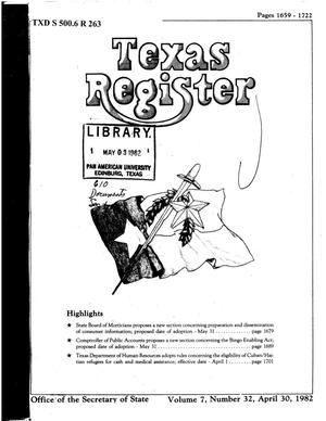Primary view of object titled 'Texas Register, Volume 7, Number 32, Pages 1659-1722, April 30, 1982'.