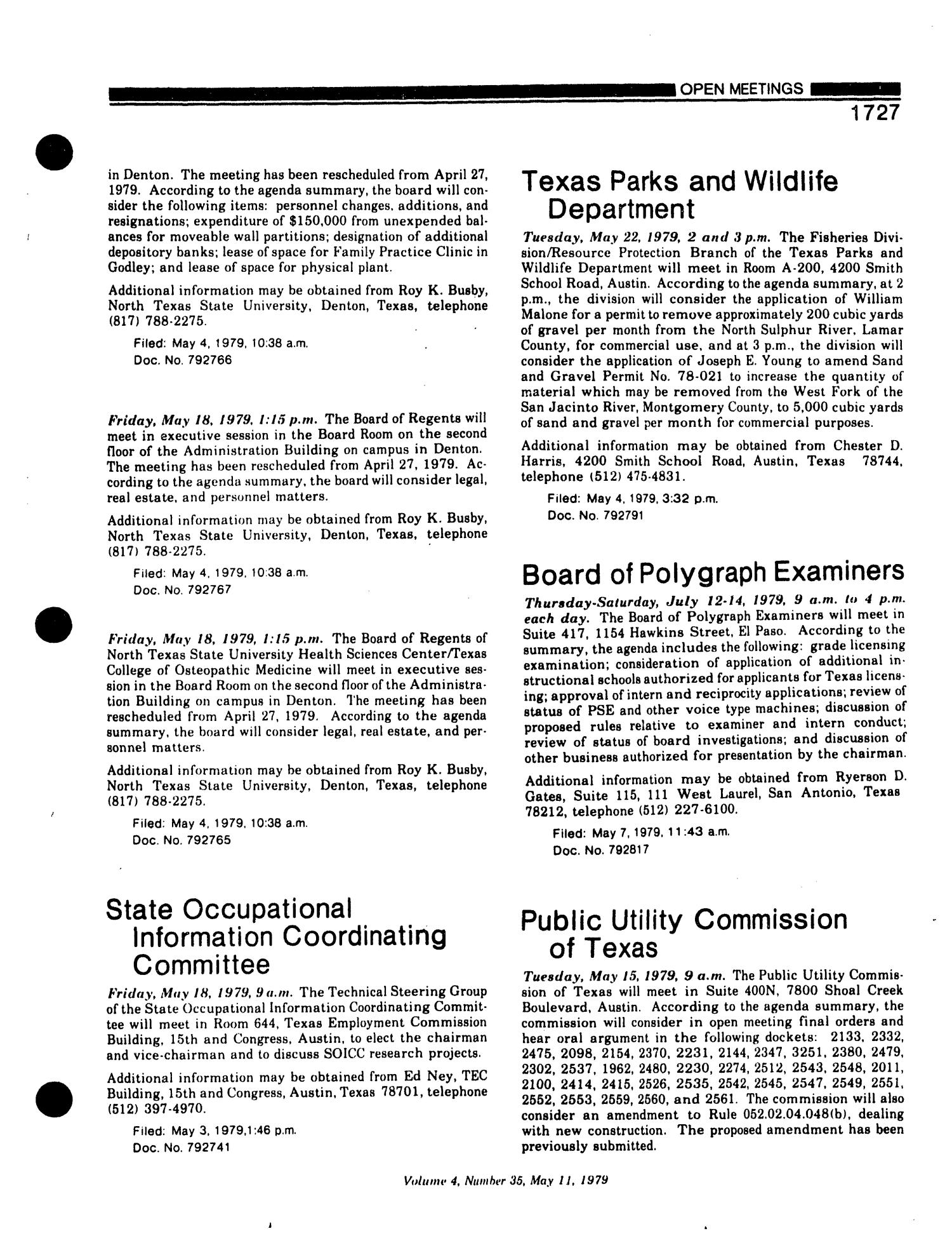Texas Register, Volume 4, Number 35, Pages 1703-1756, May 11, 1979
                                                
                                                    1727
                                                