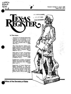 Primary view of object titled 'Texas Register, Volume 5, Number 41, Pages 2129-2212, June 3, 1980'.