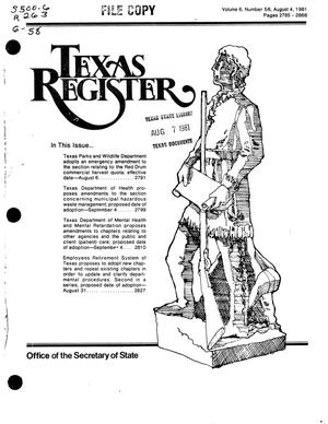 Texas Register, Volume 6, Number 58, Pages 2785-2866, August 4, 1981
