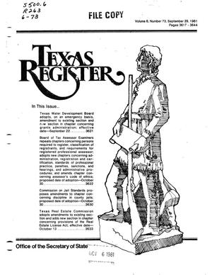 Texas Register, Volume 6, Number 73, Pages 3617-3644, September 29, 1981