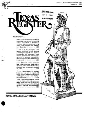 Texas Register, Volume 5, Number 82, Pages 4285-4366, November 4, 1980
