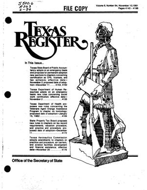 Texas Register, Volume 6, Number 84, Pages 4143-4196, November 10, 1981