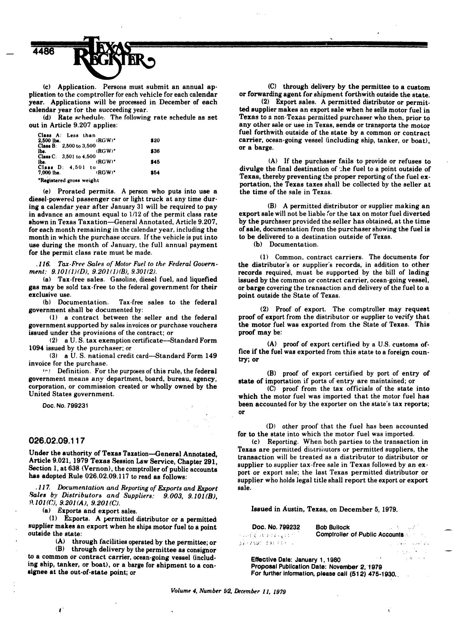 Texas Register, Volume 4, Number 92, Pages 4455-4526, December 11, 1979
                                                
                                                    4486
                                                